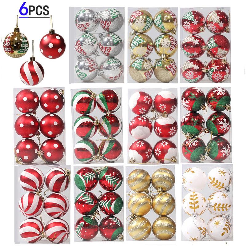 6pcs Christmas Balls 6cm Xmas Party Hanging Ball Bright Ball Christmas Tree Ornaments New Year Gift Christmas Decoration