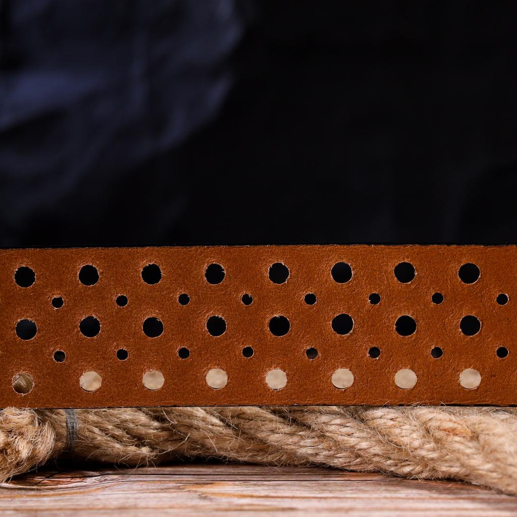 Интересный ремень унисекс с перфорацией из натуральной кожи GRANDE PELLE Leather Belt 21474 Рыжий