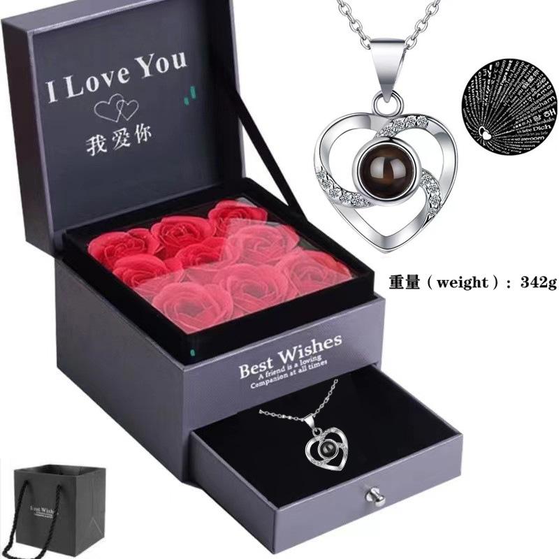 100 Languages Necklace Projection Crystal "I Love You" Heart Pendant Rose Valentine's Day Gift