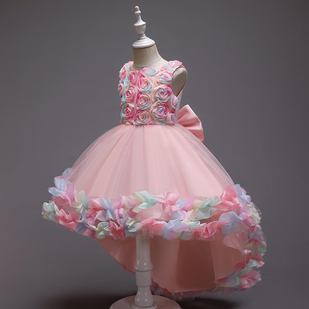 Kids Toddler Girl Dress Sleeveless Bow Knot 3D Flower Princess Dresses Children Tutu Girls Trailing Ball Gown