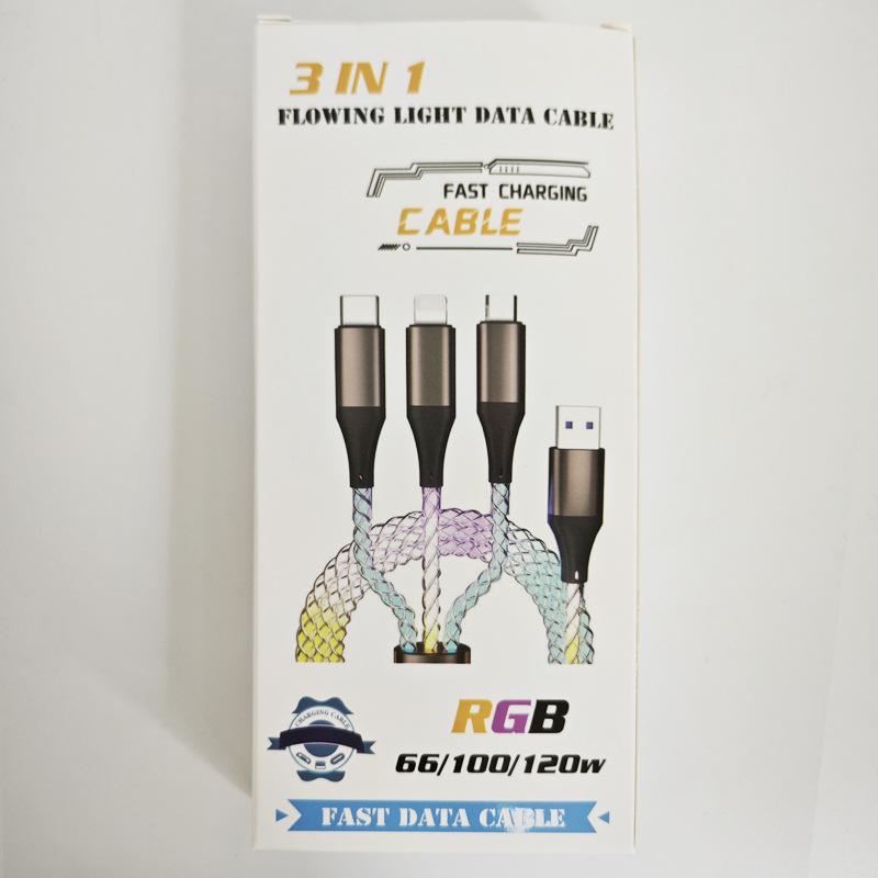 6A RGB цветной PD сверхбыстрый кабель для зарядки Type-C 3-в-1