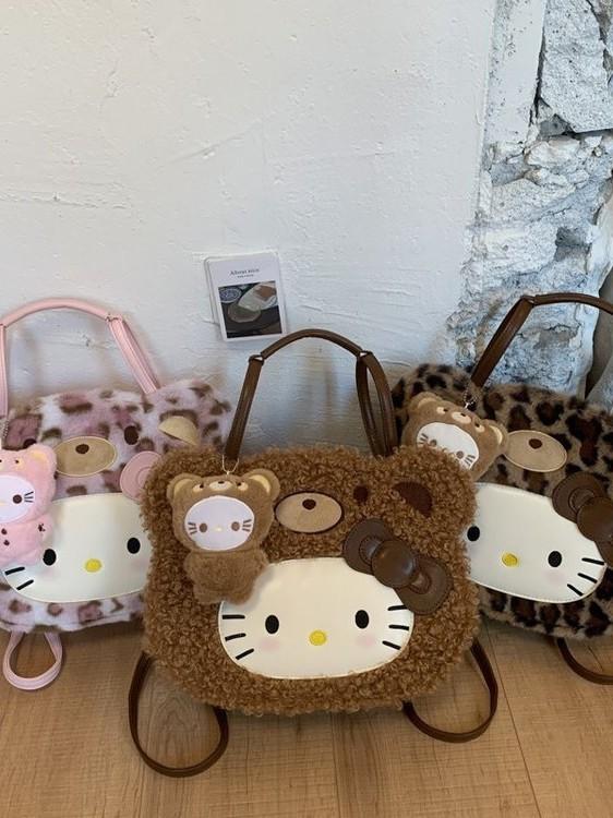 Плюшевый Рюкзак из Искусственной Кожи с Рисунком Hello Kitty для Повседневного Использования и Хранения