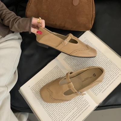 Fufeng старинные туфли-лодочки на плоской подошве с Т-образным ремешком, женские осенние новинки, туфли Мэри Джейн с круглым носком