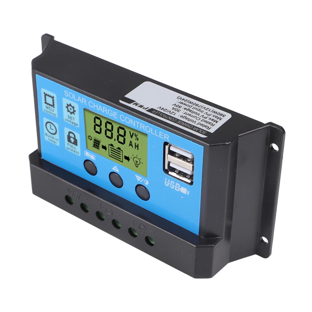 30A Solar Charge Controller Solar Panel Battery Intelligent Regulator with Dual USB Port Digital Display