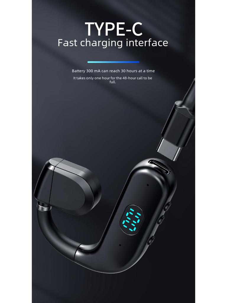 Беспроводная Bluetooth-гарнитура T50: Конструкция с заушным креплением, открытый тип, большая емкость, сверхдлительное время работы от аккумулятора для работы, вождения и бега