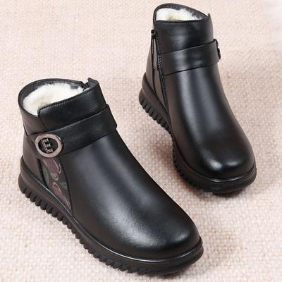 Зимние женские модные повседневные короткие сноубутсы из искусственной кожи - Теплые, водонепроницаемые с подкладкой из шерстяного меха