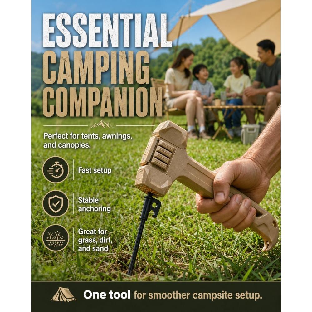Multifunctional Camping Hammer & Tent Stake Puller Black Lightweight Tent Peg Hammers Hiking Mallet with Nail Puller