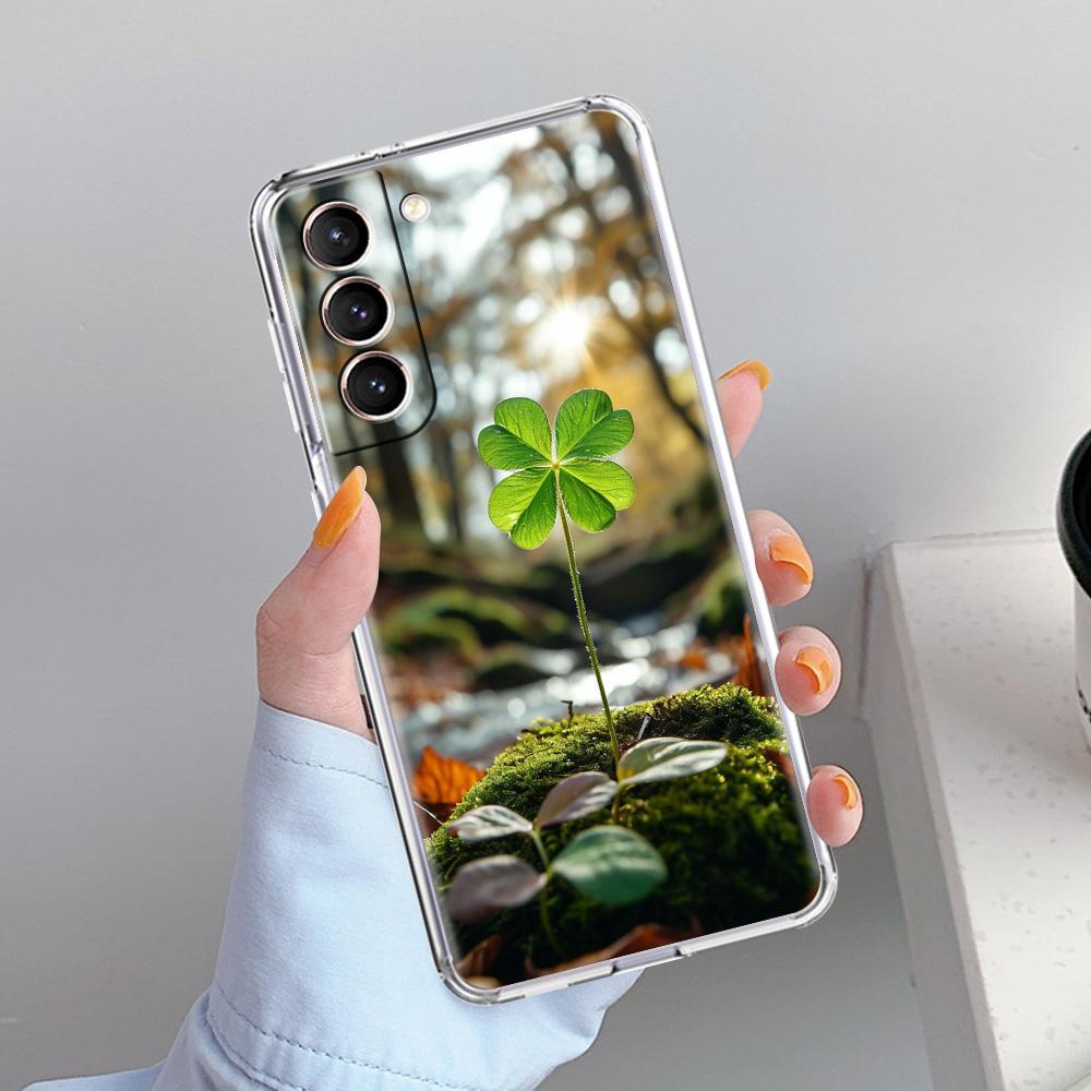 Чехол для телефона Samsung Galaxy S26 S25 S24 S23 S22 Ultra S20 S21 FE 5G Plus Мягкий прозрачный чехол Милая lucky grass