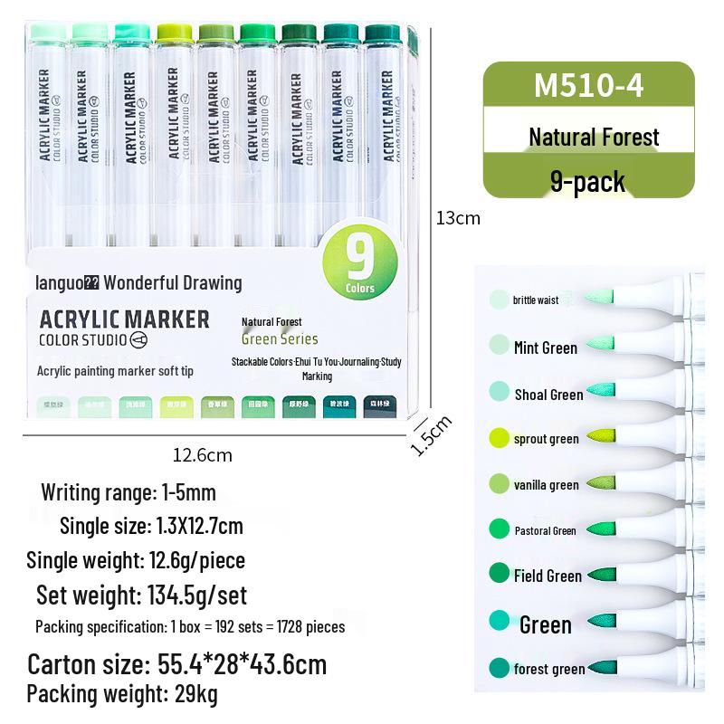 Blue Fruit M510 Soft Head Acrylic Marker Pen Set - 9 Colors for Art, Painting, and Graffiti