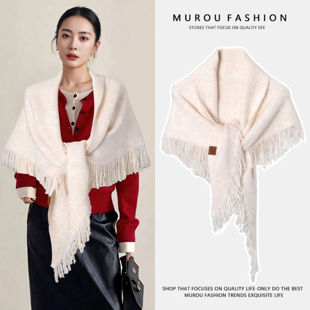 Solid Color Knitted Scarf Wool Tassels Scarves All-match Large Wraps Scarf Accessories