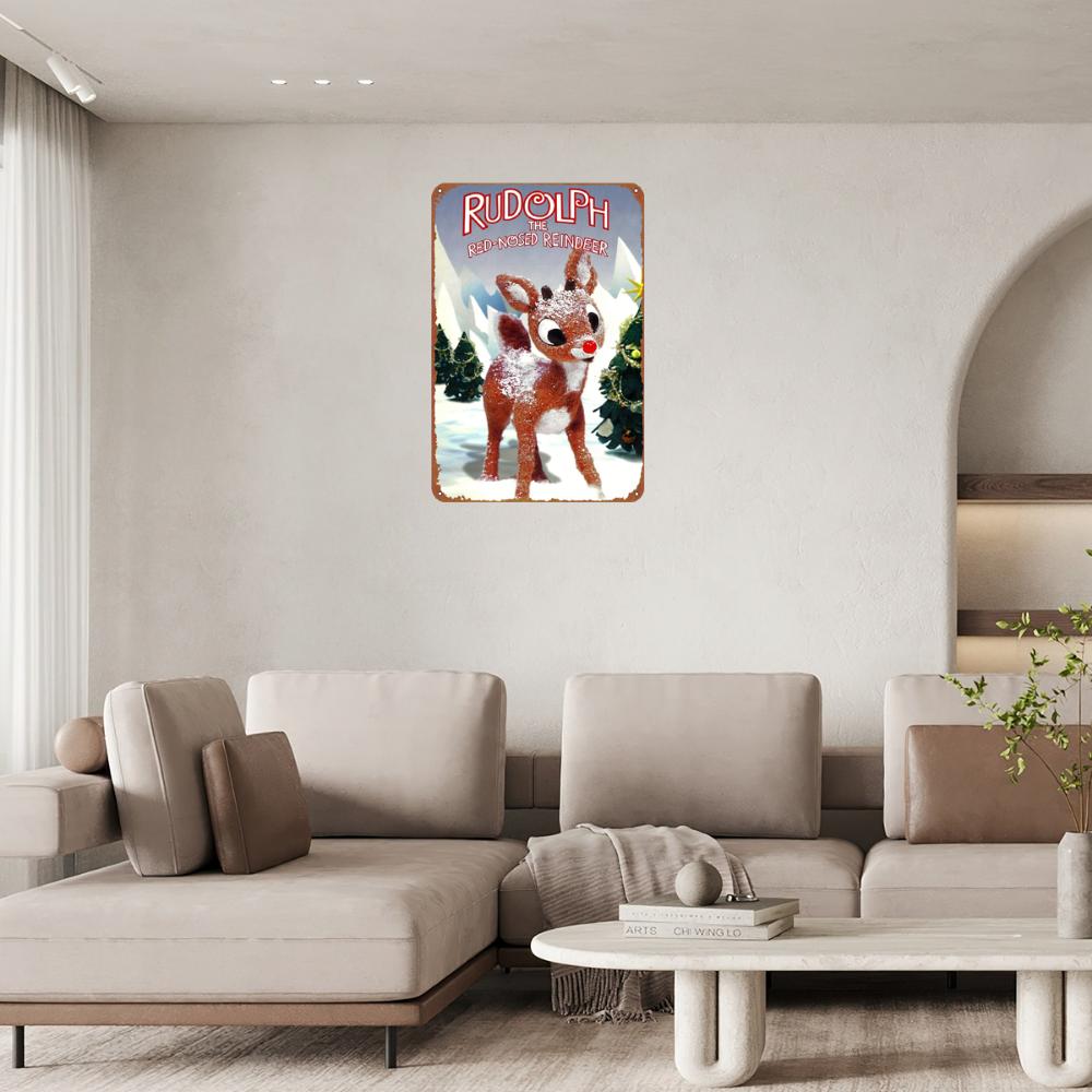 Одна штука, винтажная металлическая табличка с изображением оленя Рудольфа с красным носом, праздничное украшение на стену для дома и гаража, 8x12 дюймов