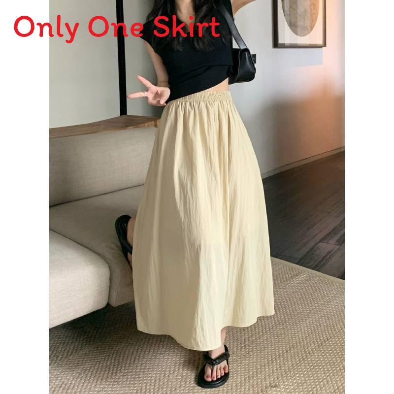 Cotton Blend Pleated Midi Skirt With High Waist For Women Spring