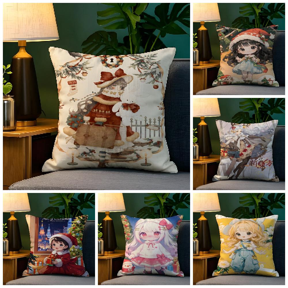 Christmas reindeer antler girl Pillow Case Natural Linen Pillow Case DoubleSided Decor Sofa Pillowcase Home Decor