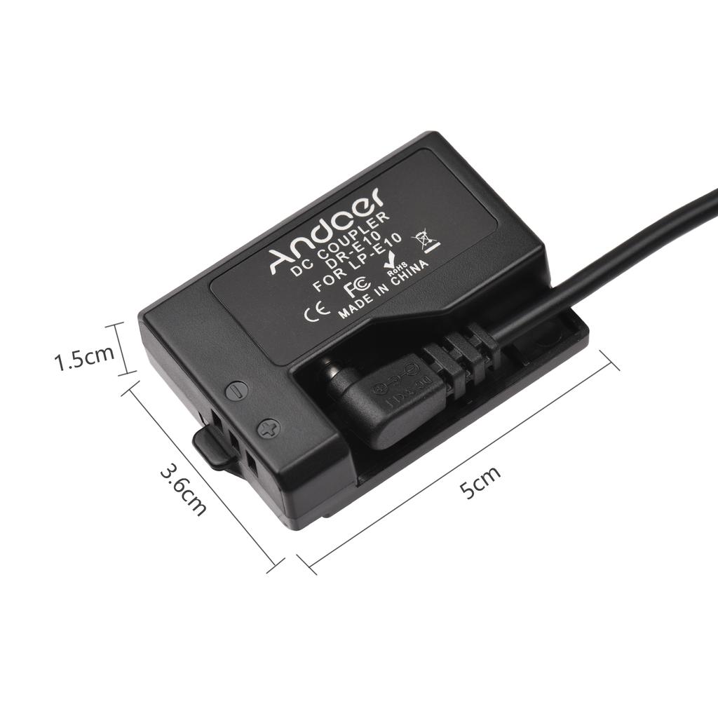 Кабель Andoer PD USB Type-C к DR-E10, фиктивная батарея, переходник постоянного тока LP-E10, замена для Canon EOS