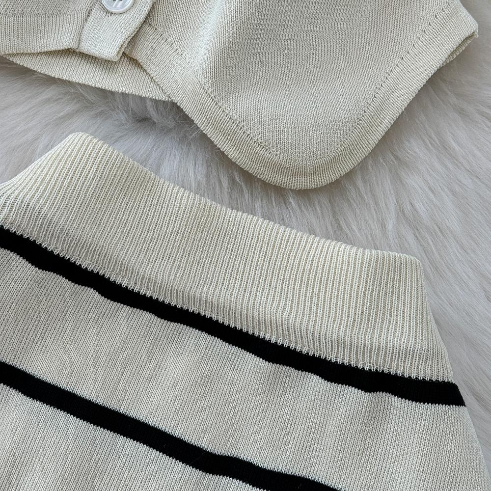 Комплекты из 2 предметов, женские наряды, полосатая вязаная майка без рукавов с v-образным вырезом + юбки с запахом, летняя юбка с высокой талией, модный комплект, Прямая поставка