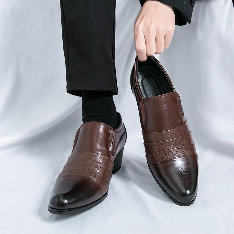 Spring and Autumn New Fashion Men's Business Dress Leather Shoes Pointed Toe Foot Casual Shoes Height Increasing Wedding Shoes Men's Shoes