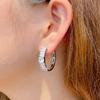 Fashion Brass Cubic Zircon Stone Small Round Circular White Gold Plated Hoop Earrings for Women Wedding Party Shiny Jewelry