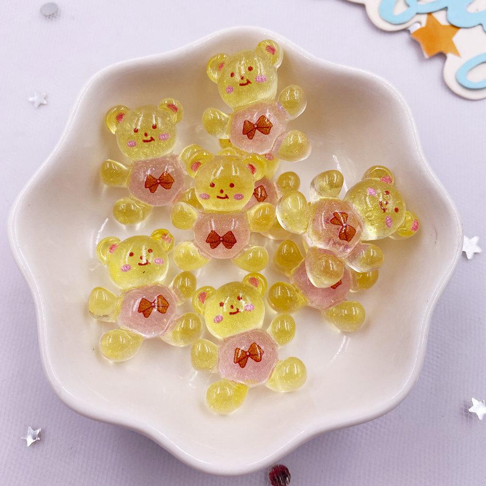 20Pcs Resin Glitter Kawaii Colorful Mini Love Bear Figurine Flat Back Rhinestone DIY Bow Decor Art Scrapbook Crafts Accessories