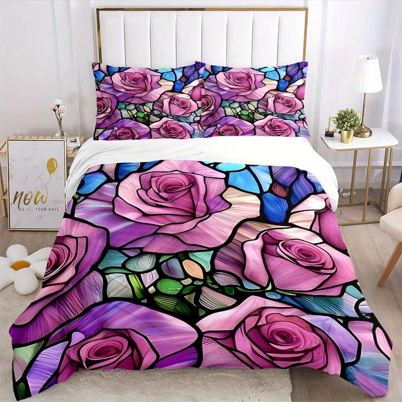3pcs set Rose Garden 1 Quilt Cover + 2 Pillowcases, All Seasons Bedroom Setting, Perfect for Home and Dorm Decor a180