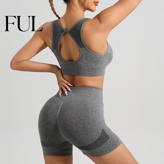 Breathable Yoga Bra Shorts 2Pcs/Set Women Fitness Outfit U-Neck Sleeveless Sport High Clothing Waist Leggings Set Seamless Elastic Slim Design