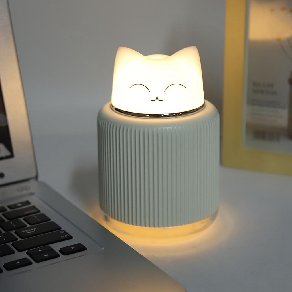 White Plastic 300ML Cat Ultrasonic Humidifier USB Mist Mistorizer Household LED Night Light