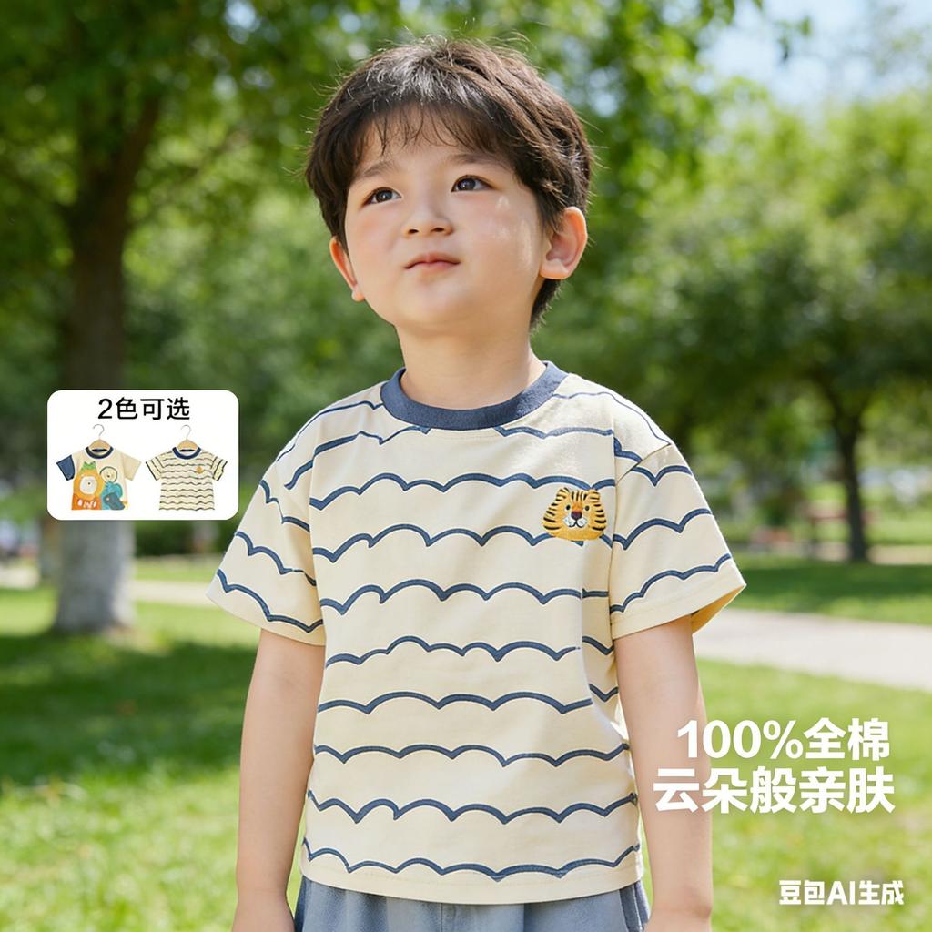 Boys Summer Short Sleeve T Shirt for Toddlers and Kids Cotton Top