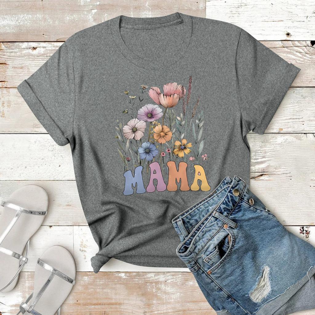 Women's Casual Printed T-Shirt Round Neck Pullover Short Sleeve Top