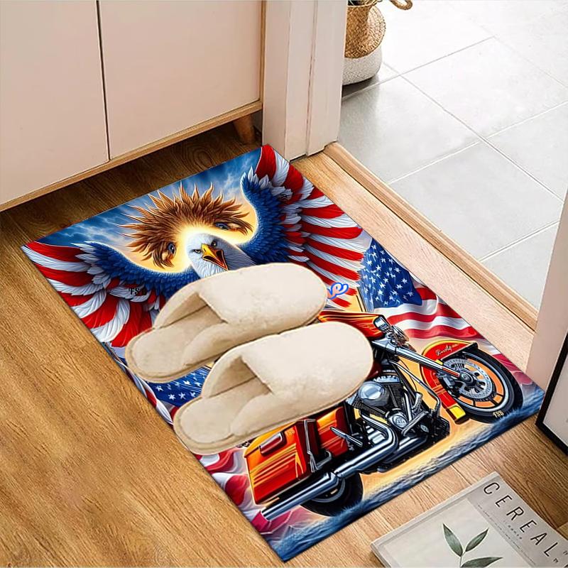 1PC Custom Name Eagle Motorcycle Freedom Theme Floor Mat Ideal for Living Room, Game Rooms, Office, Bedroom,Floor Mat Playful Design