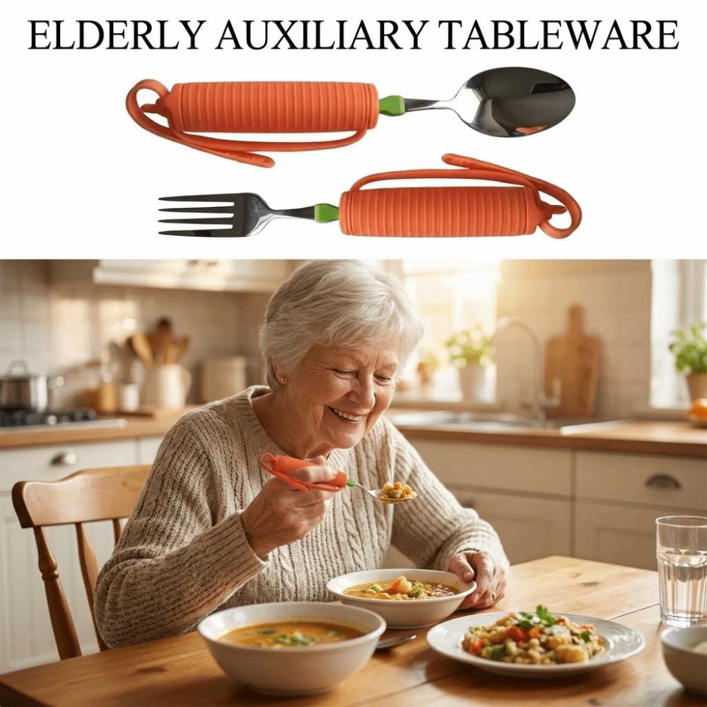 Anti-Shake Elderly Auxiliary Tableware Portable Angle Adjustable Fork Food Aid Spoon Elderly Care