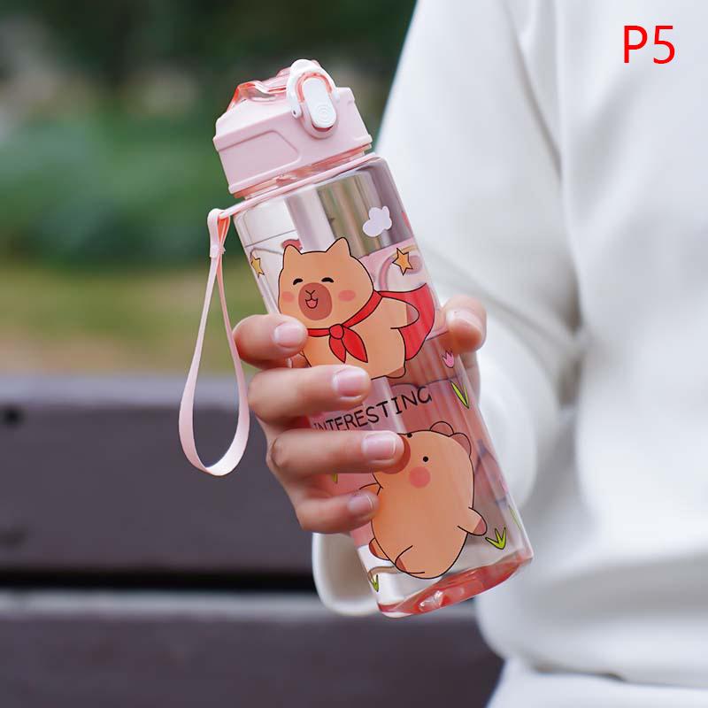 Бутылка для воды Capibara объемом 750 мл, герметичная, симпатичная, с трубочкой и ремнем для переноски, для кемпинга, спорта и фитнеса на открытом воздухе, без BPA
