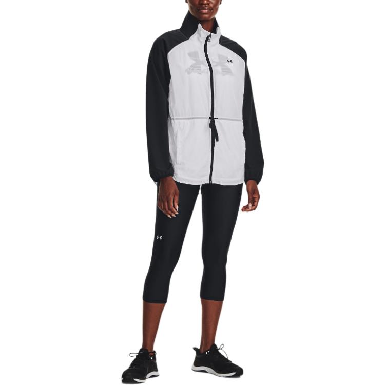 Under Armour Color Block Semi-Transparent Zip Collar Jacket Women Jackets Black 1378622-001