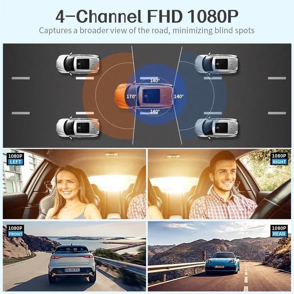 Видеорегистратор 24H с WiFi+GPS, 3/4 объектива, FHD, ночное видение, полный обзор 360 градусов