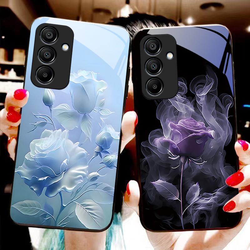 Белый Дым Красная Роза Для Samsung Galaxy A15 5G 54 4G 51 50 24 35 90 71 12 51 53 52S 80 22 34 Черный Чехол для Телефона из Закаленного Стекла