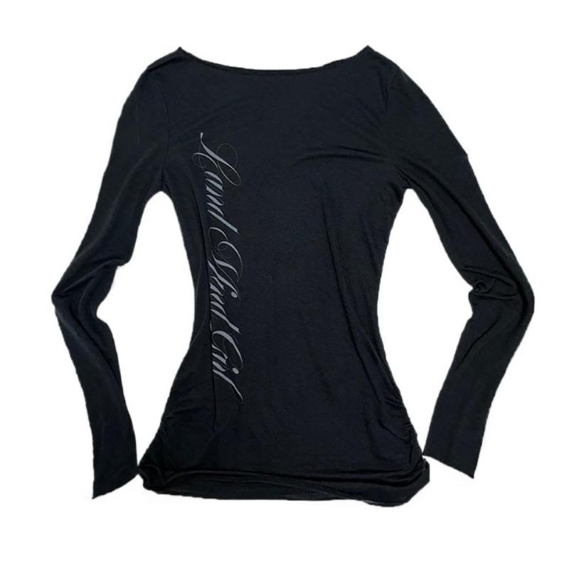 2KWEIRD Готический Харадзюку Винтажный Панк Эмо Девушки Футболка с Длинным Рукавом Сексуальный Приталенный Шикарный Принт Кроп-Топы Гранж Y2K Эстетика Женская Уличная Одежда