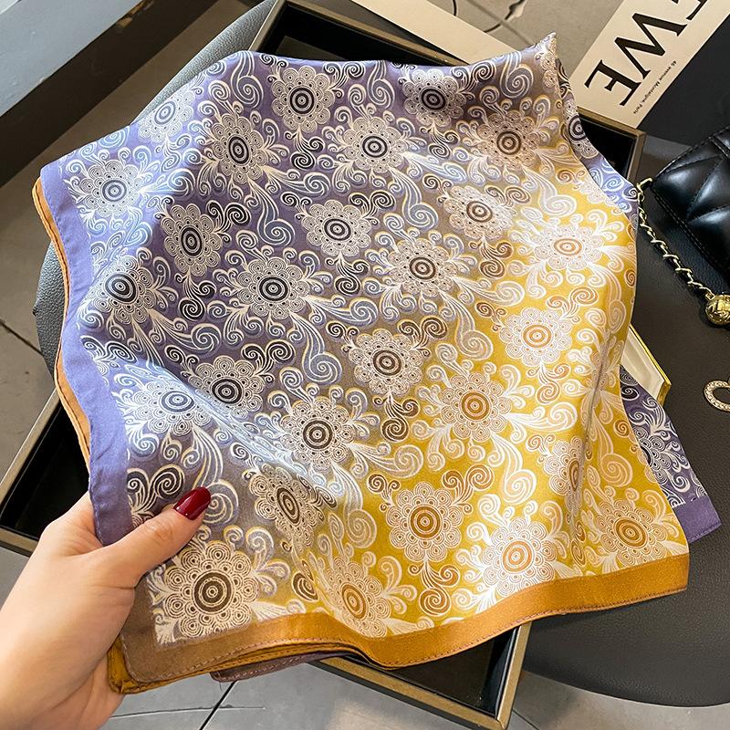 Luxury New Women's Silk Satin Hair Scarves Fashion Square Flower Printed Headscarf 70cm Professional Designer Scarf Headband