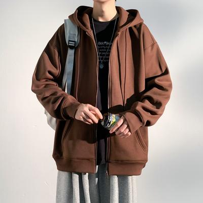 Кардиган с капюшоном, однотонный свитер, мужской вариант, длинный рукав, капюшон, однотонный свитер с длинным рукавом и завязками