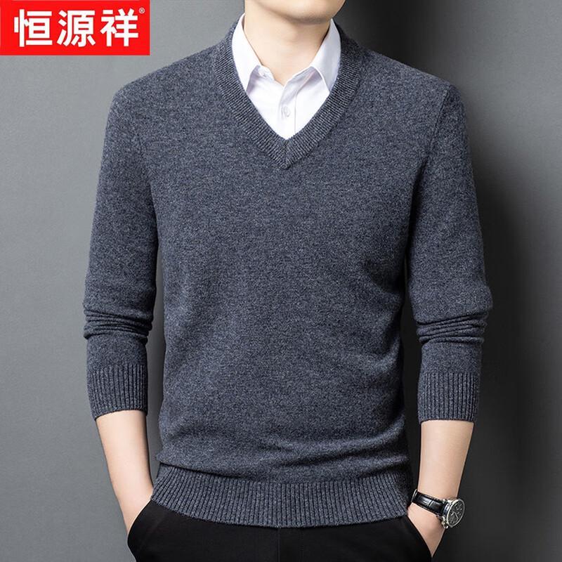 Hengyuanxiang Мужской свитер из 100% чистой шерсти, утолщенный, с круглым вырезом