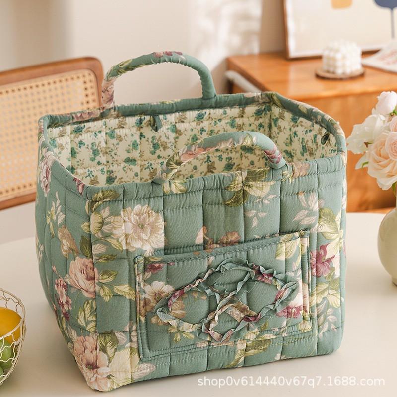 Fresh Floral Fabric Storage Basket Foldable Organizer Underwear Cosmetics Bedroom
