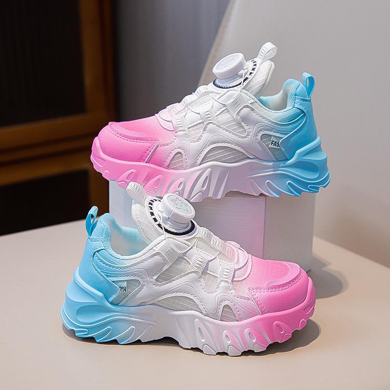 New Children's Sneaker Rotating Button Mesh Breathable Running Shoes