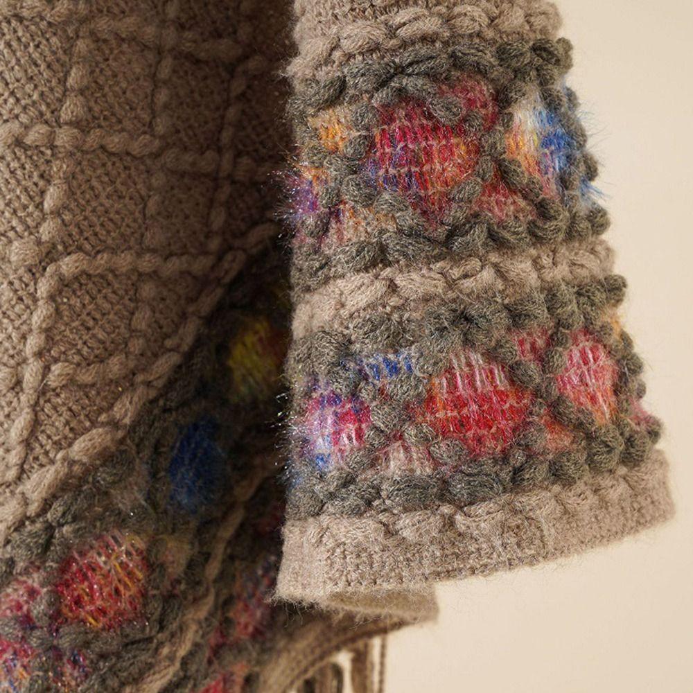 Winter Warm Rhombic Stripe Tassel Shawl Imitation Cashmere Knitting Wraps Women Fashion