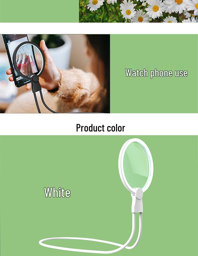 Sank 8039-6 Neck-Hanging Rechargeable LED Magnifier with 24 Lights, 130mm HD Lens, Round Frame Reading Stand