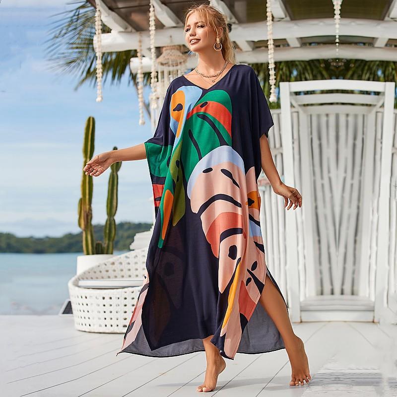 EDOLYNSA Long Beach Dress Cover-Ups for Women Pareo De Plage Swimsuit Cover Up Beach Sarongs Swimwear Kaftan Beachwear Q1476