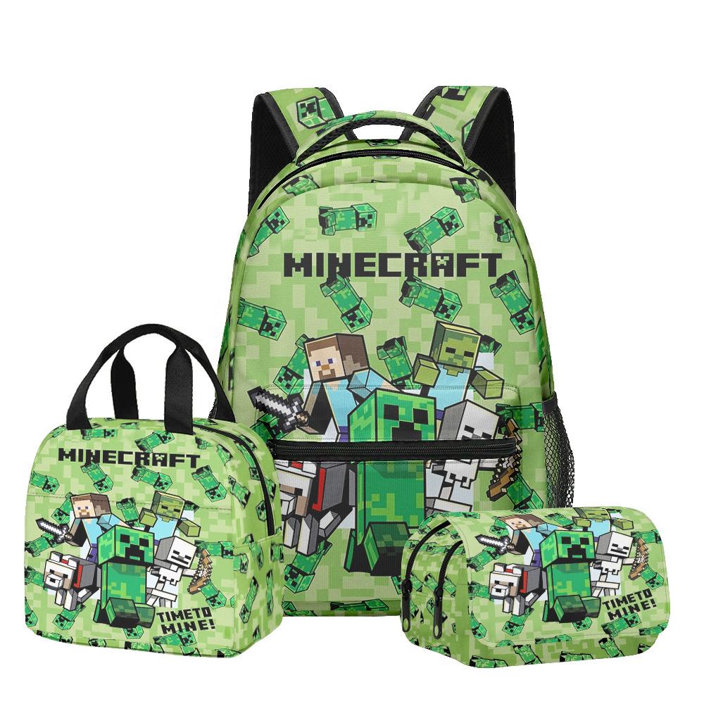 3D Minecraft Backpack Lunch Bag Pencil Case Set for Kids Students, Water-Resistant Lightweight School Trio