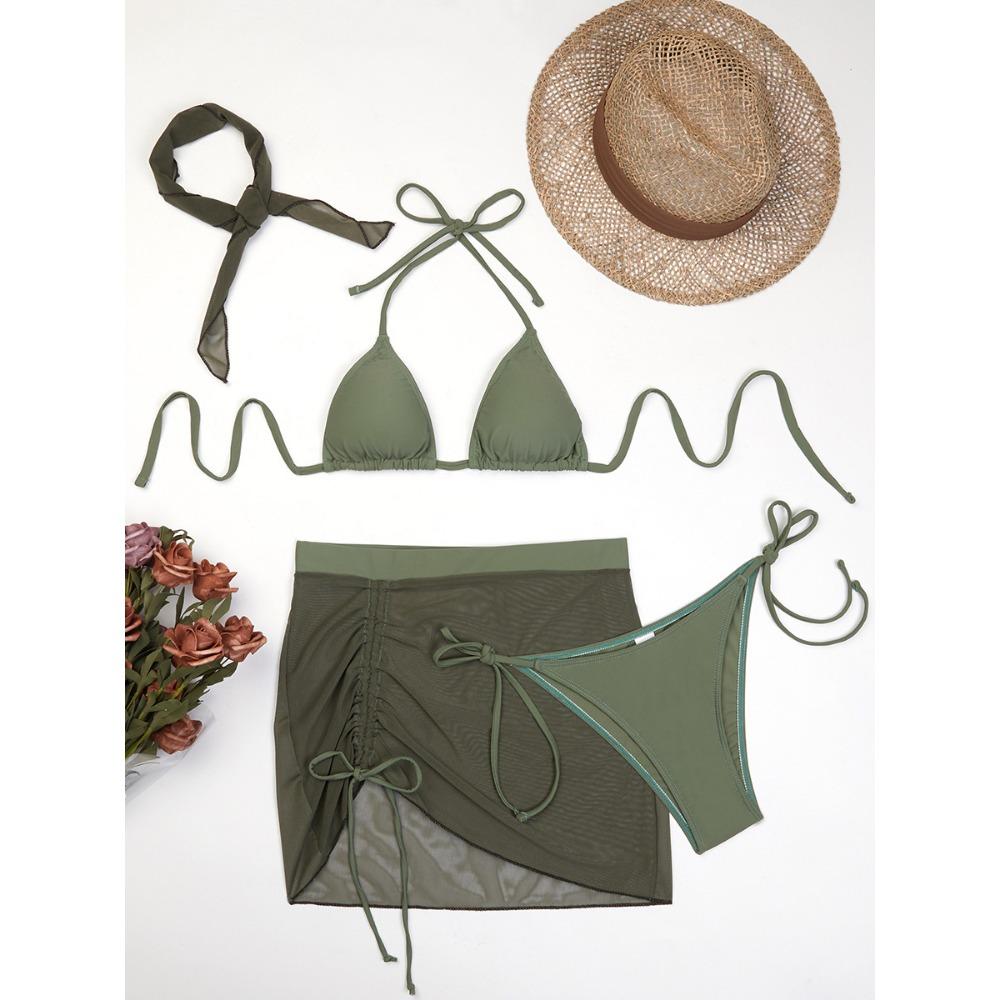 Европейский и американский сетчатый раздельный купальник со шнуровкой, сексуальный купальник-бикини из четырех частей