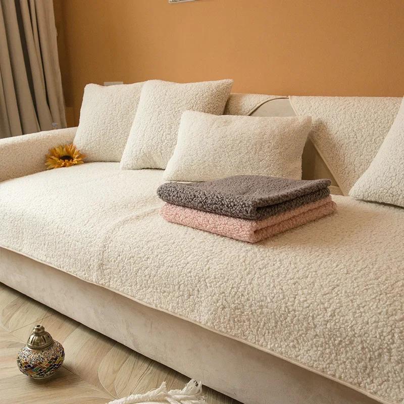 Winter Short Plush Sofa Cushion Non-slip Nordic Simple Style Sitting Cushion Four Seasons for Thickened Fabric Plush Sofa Cover