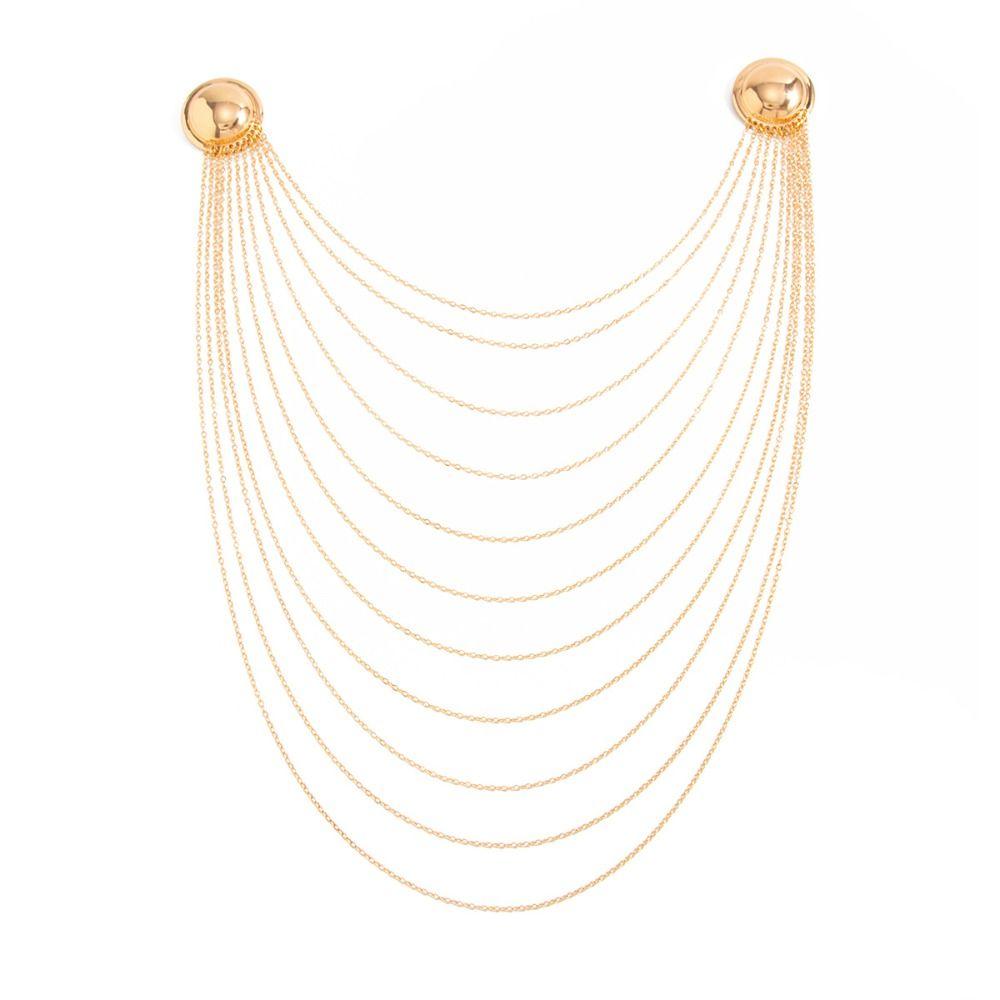 Geometric Multi Layer Metal Tassel Brooch Pearl Pins Clip Exaggerated Multi-layer Chains Pin Men