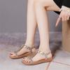 Summer Bohemian Rhinestone Sandals  New Elastic Band Beach Holiday Sandals For Women Open Toe Flat Comfortable Sandalias