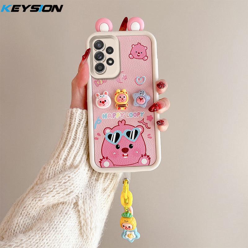 KEYSION Cute Ear 3D Cartoon Case for Samsung A52 5G A52S 5G with Bracelet Soft Silicone Shockproof Phone Cover for Galaxy A32 4G