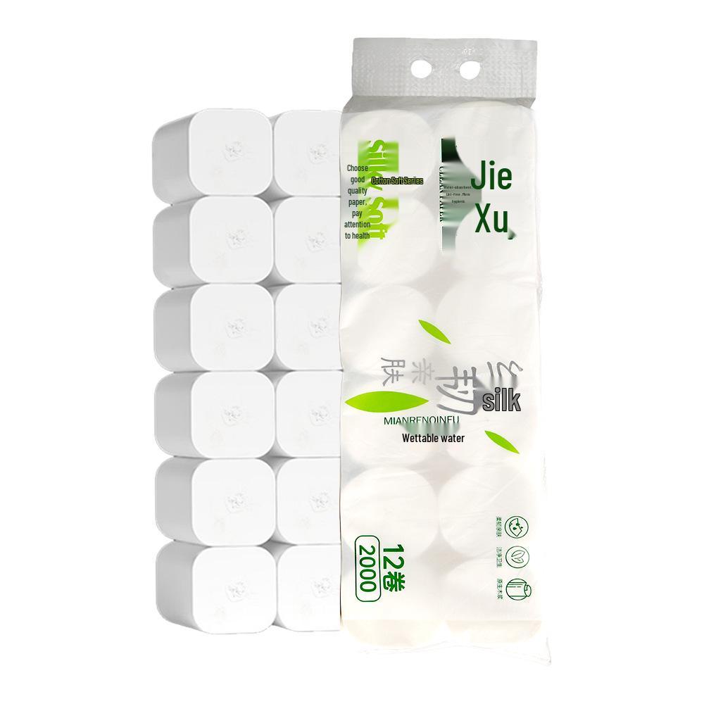 JieXu Утолщенный 5-слойный рулон туалетной бумаги без втулки - Упаковка 12 шт., Впитывающий и бытового размера