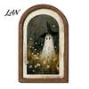 Decorative Shelf Ghost Art Halloween Wall Decor, Cute Table Sign, Vintage Arch Framed Tabletop Decoration Picture, for Mantel Living Room Bedroom